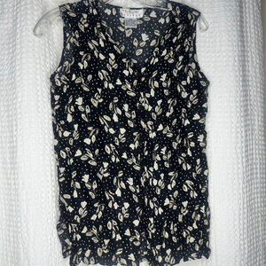 Women's PM Petite Medium Talbots Petite Black & Beige Floral Sleeveless Blouse